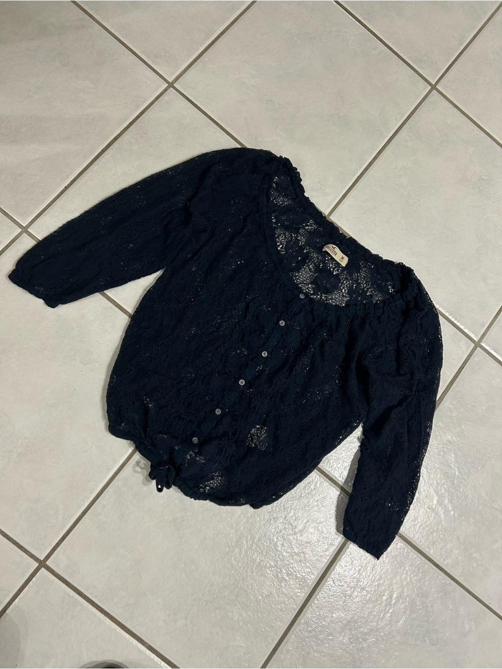 Hollister Navy Lace Button-Front Blouse